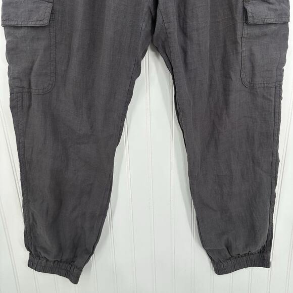 Nicole Miller Pants Womens Large Linen Cargo Jogger Gray Pull On Coastal Beach - Picture 4 of 14